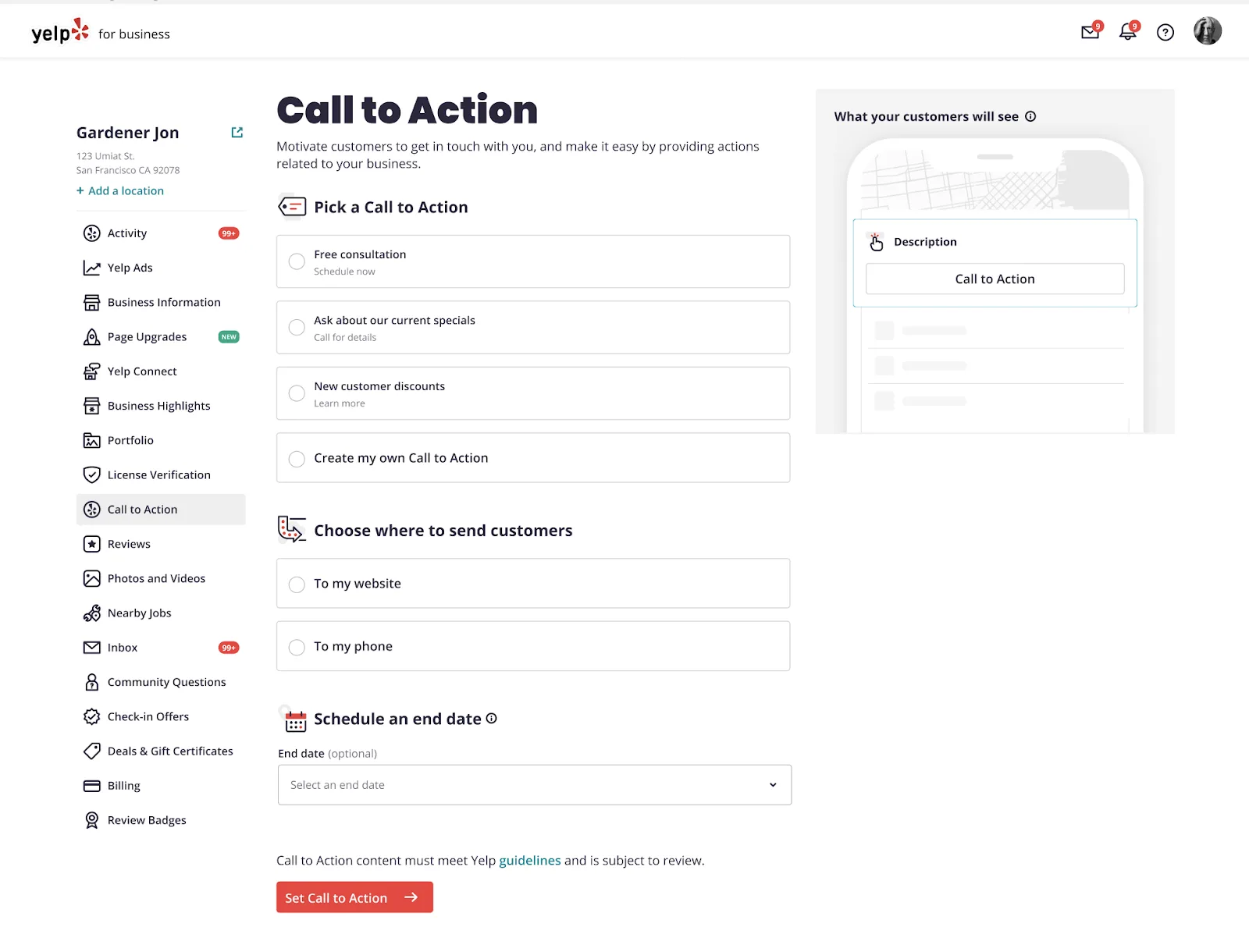 Easier setup and new options for Yelp's Call to Action