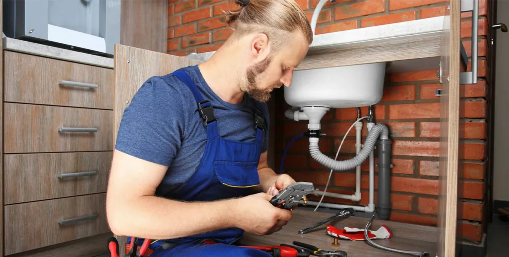 Plumber marketing: plumber fixing a leaking sink