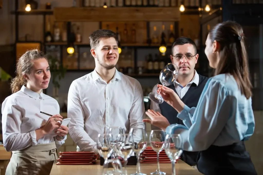 Restaurant manager training her staff