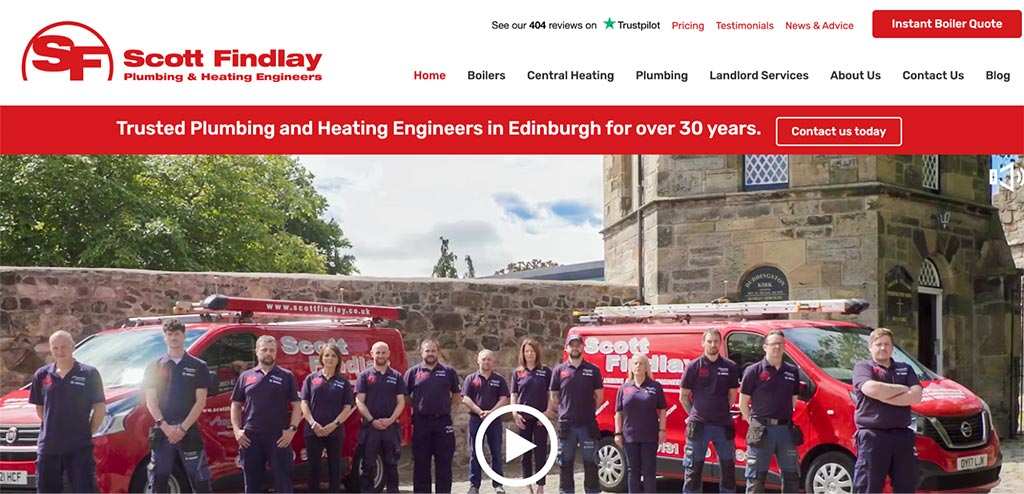 Scott Findlay Scottish-plumbing company website homepage