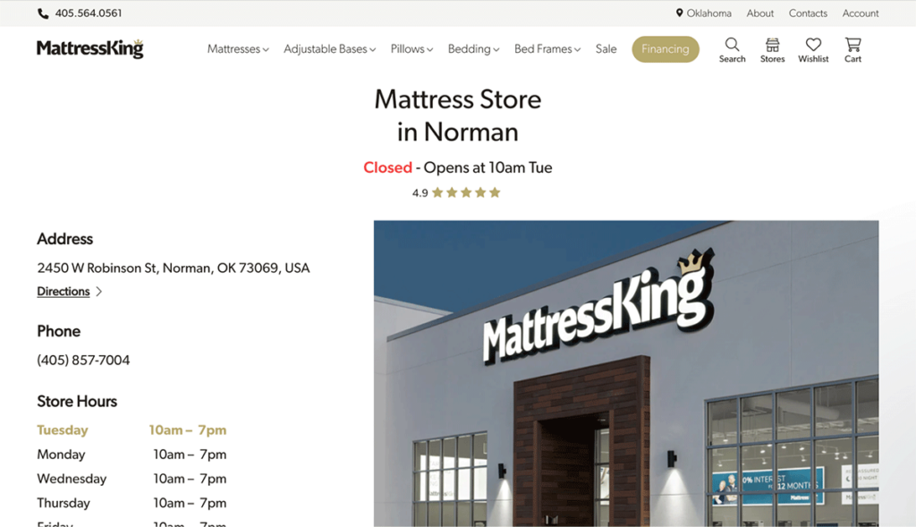Landing page for an Oklahoma-based mattress store that’s optimized for search engines