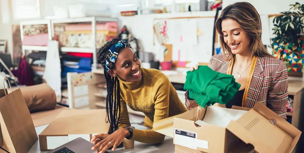 Cheap ads: two business owners checking stock