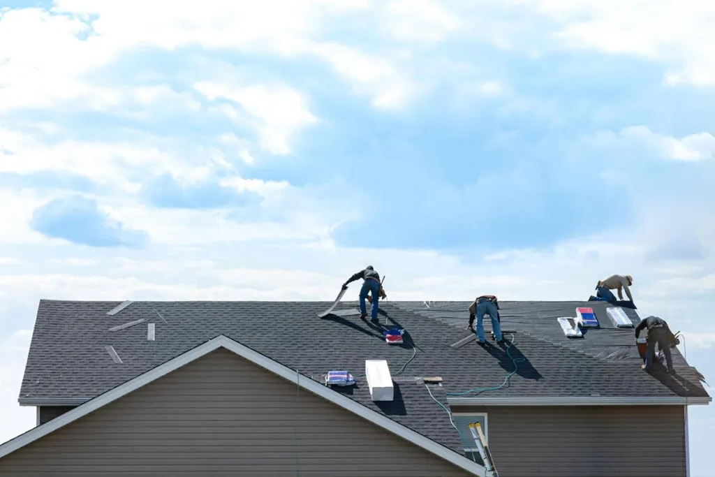 Roofing crew working