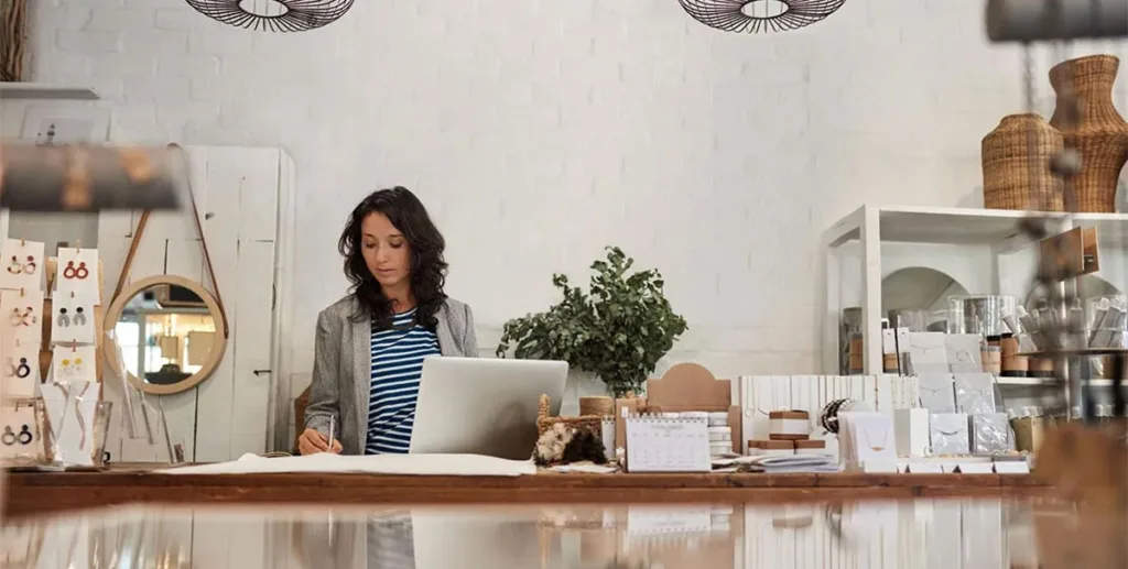 Small business owner working at desk