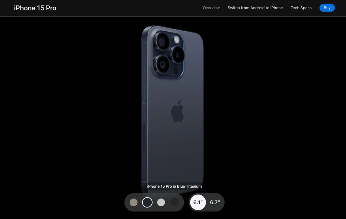 Screenshot of the iPhone 15 Pro landing page