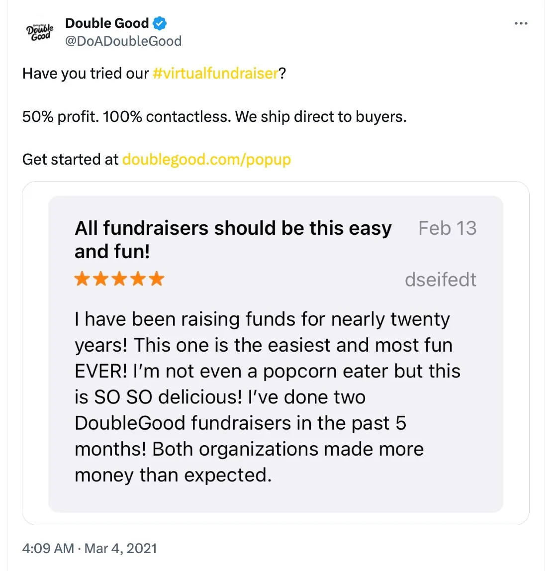 Screenshot of a Double Good social media post