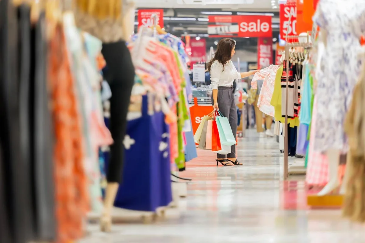 Woman shopping and looking at items on sale in a store