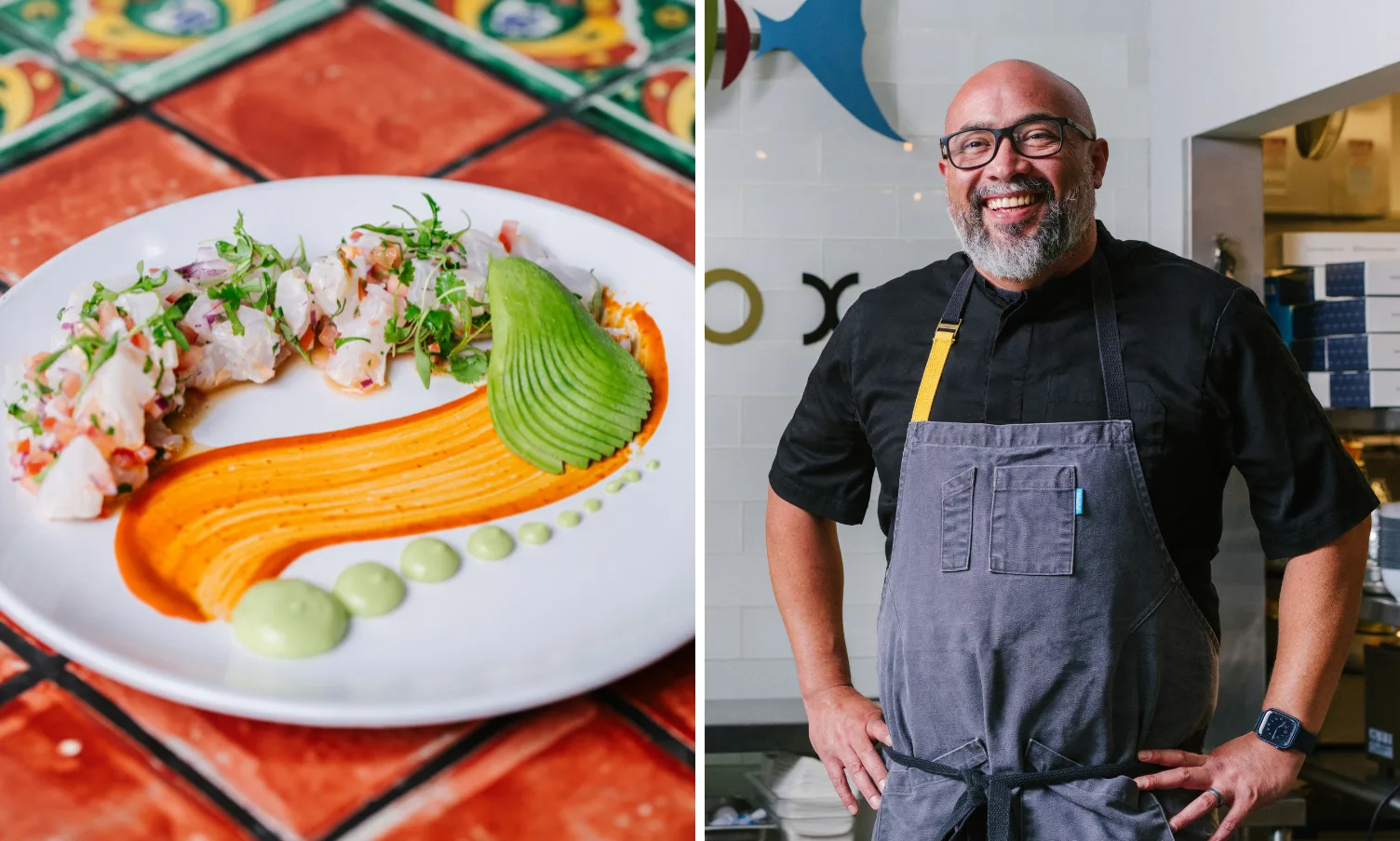 Photos of Holbox's Ceviche de Lenguado (with local halibut) and Chef Gilberto Centina by Liam Brown