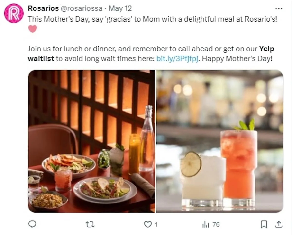 Screenshot of Rosario's post about Yelp’s waitlist app