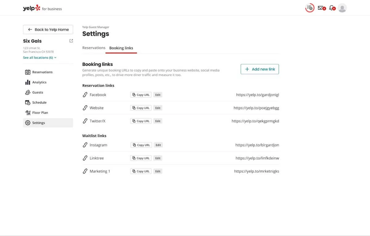 View of multiple booking links