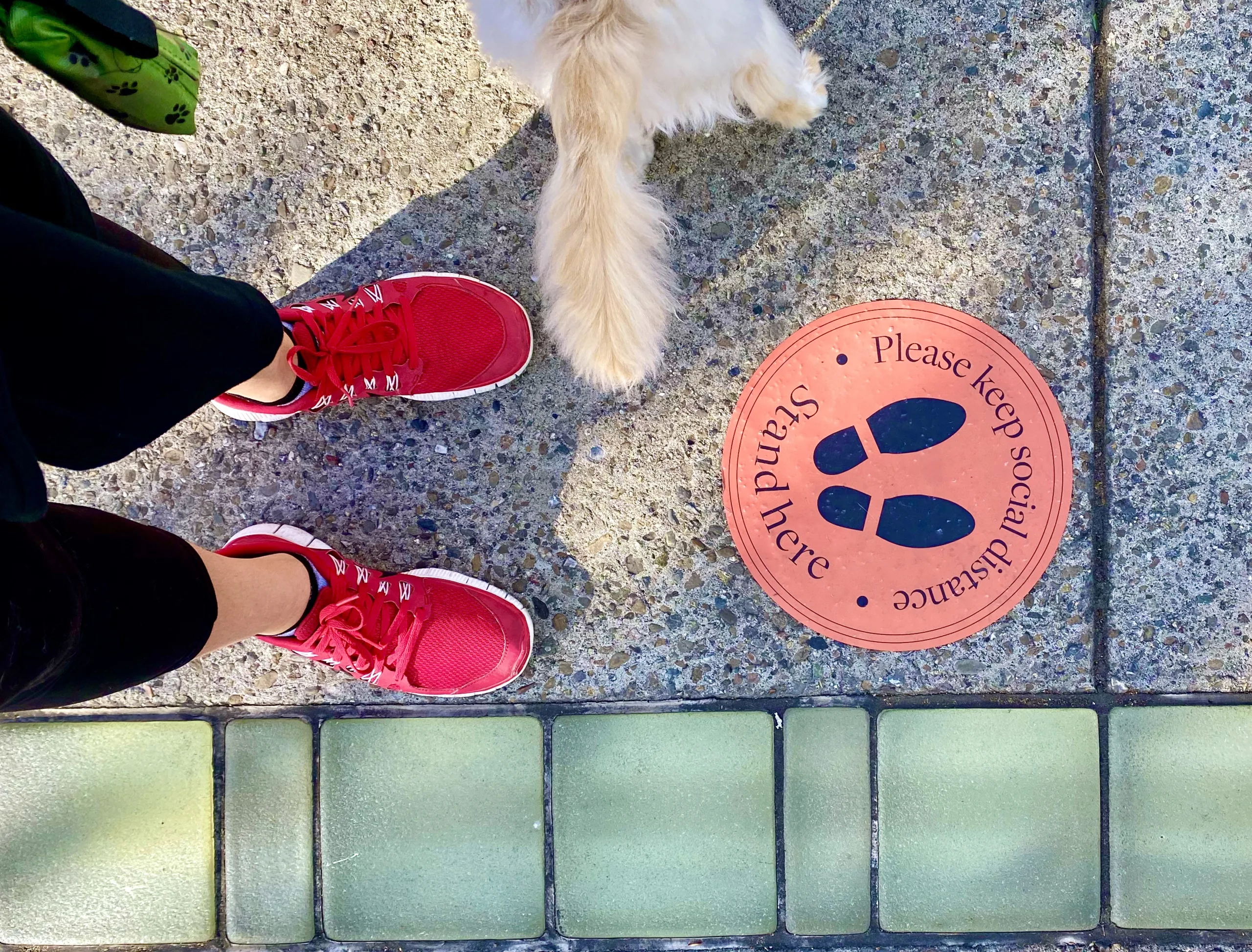 Please keep social distance sidewalk markers
