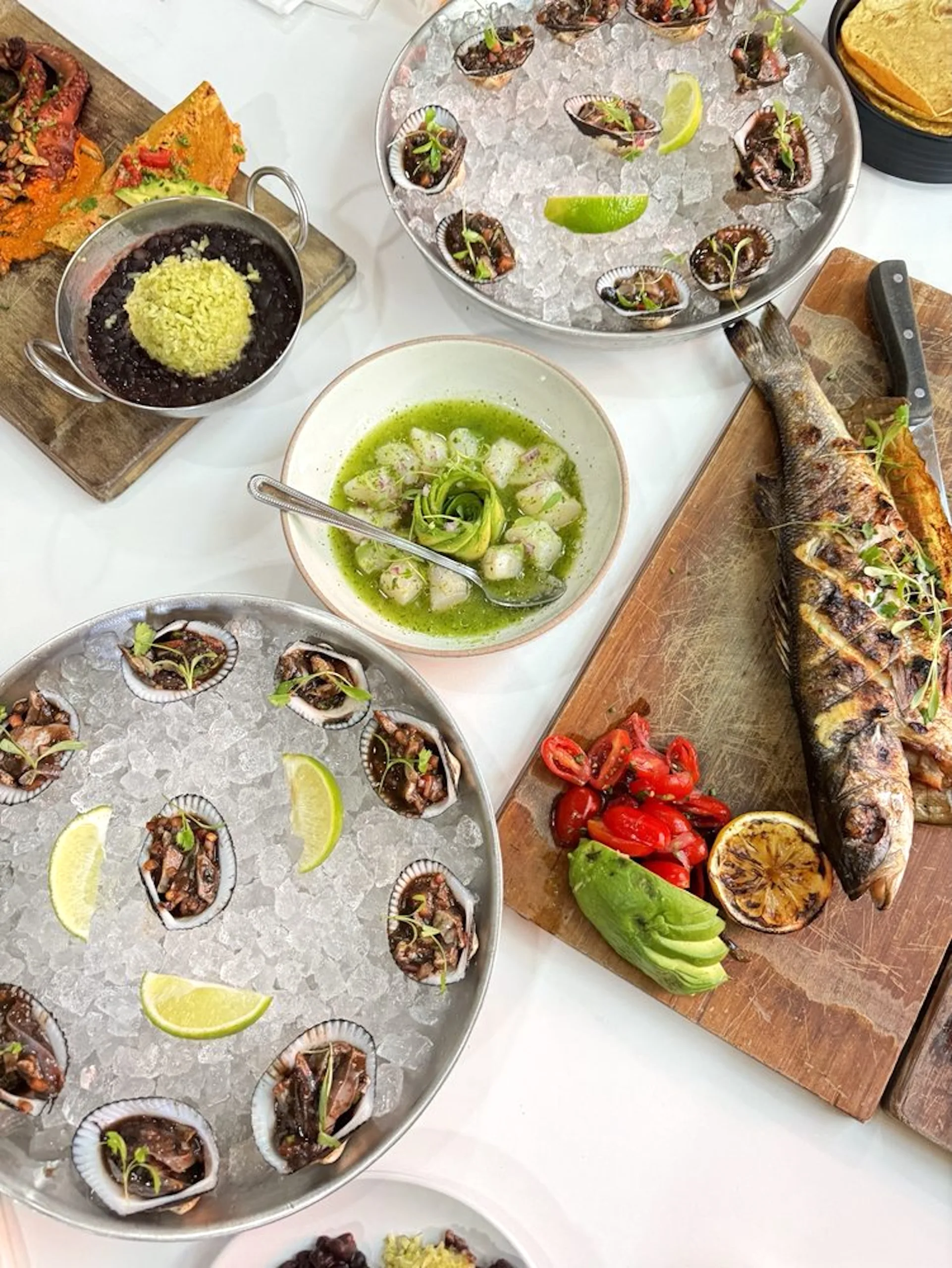 Photo of a table full of Holbox seafood dishes from Yelp user Jeong A.C.