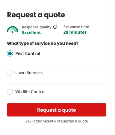 Request a Quote CTA button from Yelp Business Page with response time and response rate