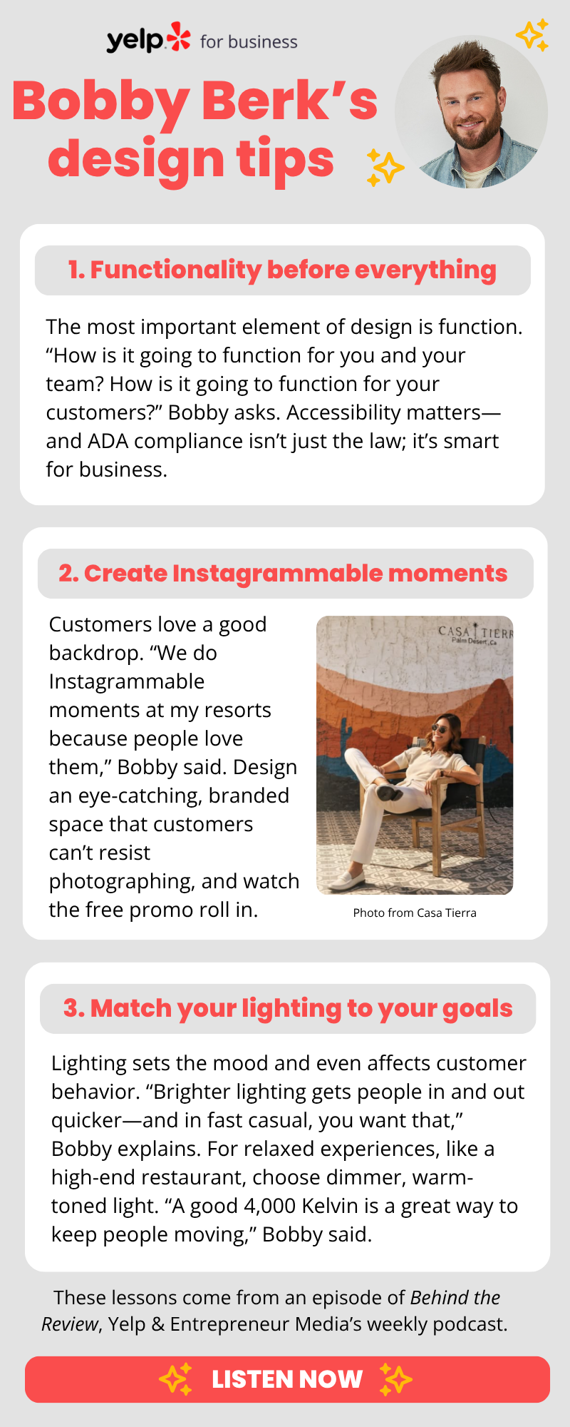 An infographic featuring design tips from Bobby Berk.